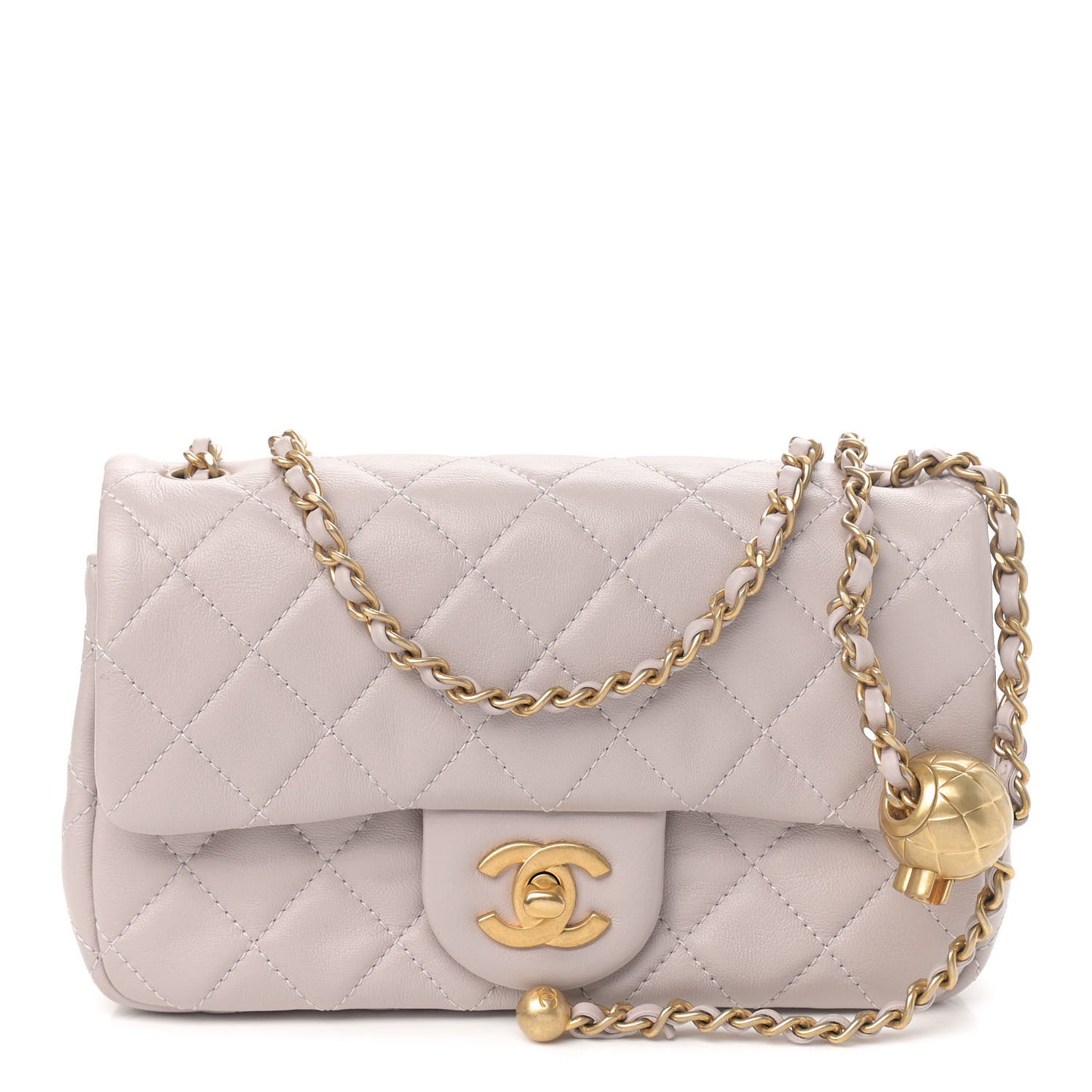 Lambskin Quilted Mini Rectangular Pearl Crush Flap Light Purple