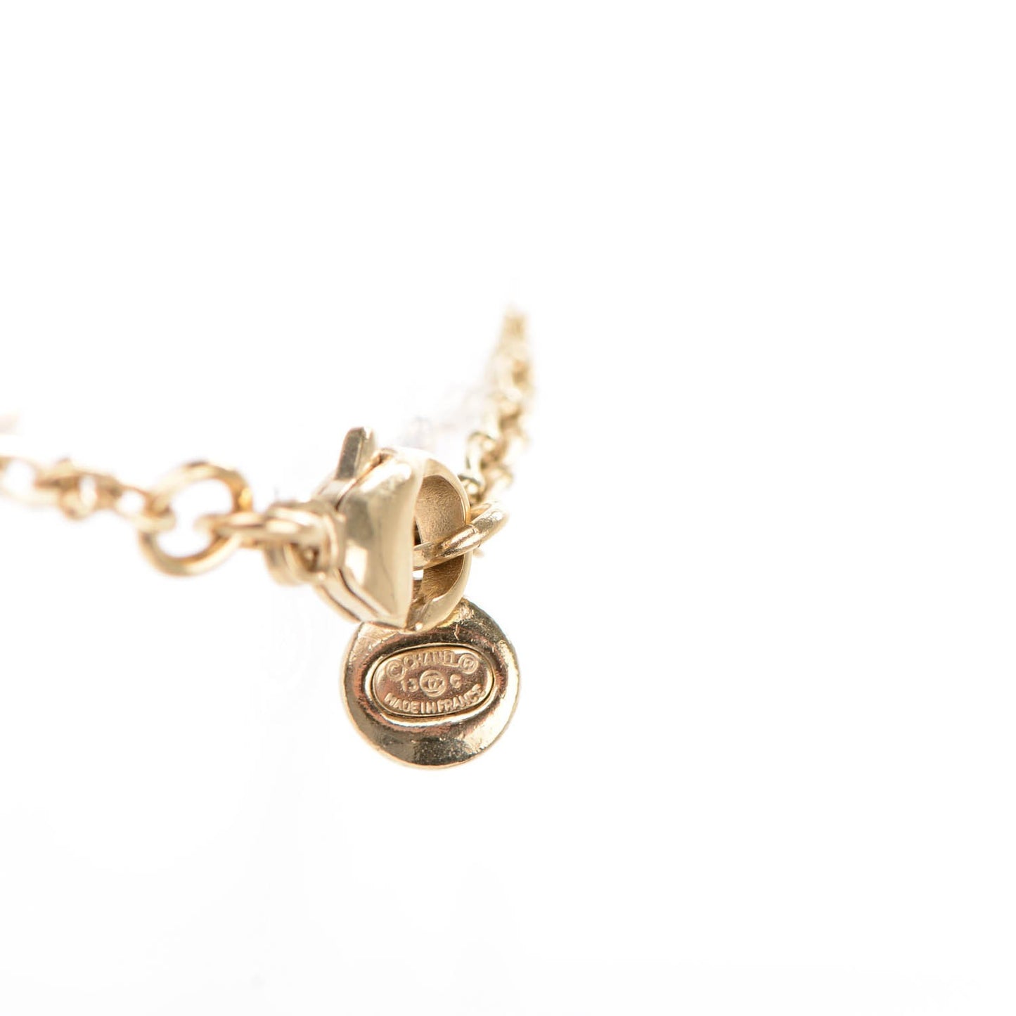 Pearl Crystal CC Necklace Gold