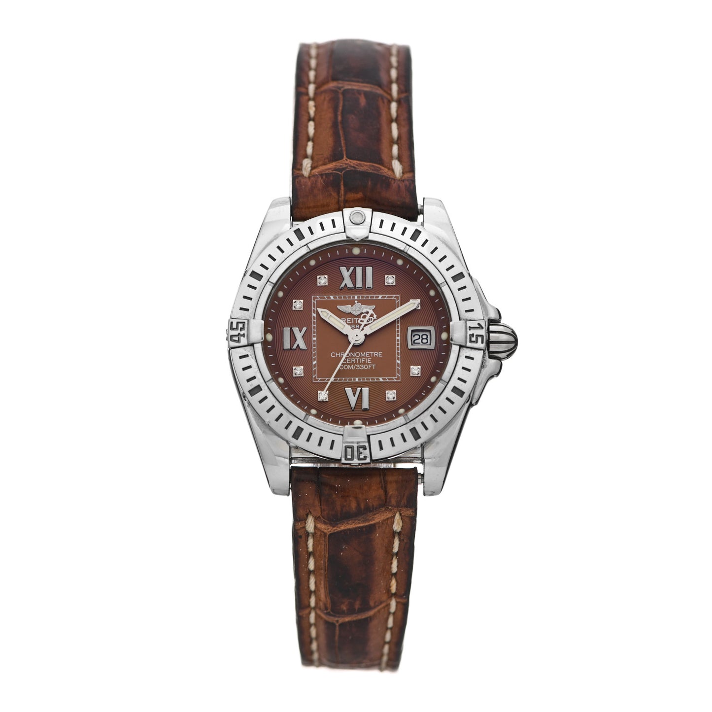 Stainless Steel Calfskin Diamond 32mm Lady Cockpit Quartz Watch Brown A71356