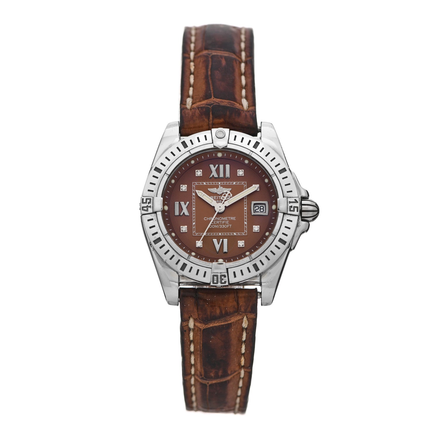 Breitling Stainless Steel Calfskin Diamond 32mm Lady Cockpit Quartz Watch Brown A71356 1 of 4