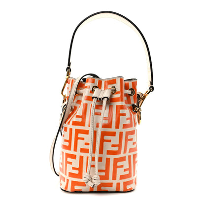 Fendi Vitello Liberty F is Fendi Bi-Color FF 1974 Embossed Mini Mon Tresor Bucket Bag Camelia Aranciata 1 of 14