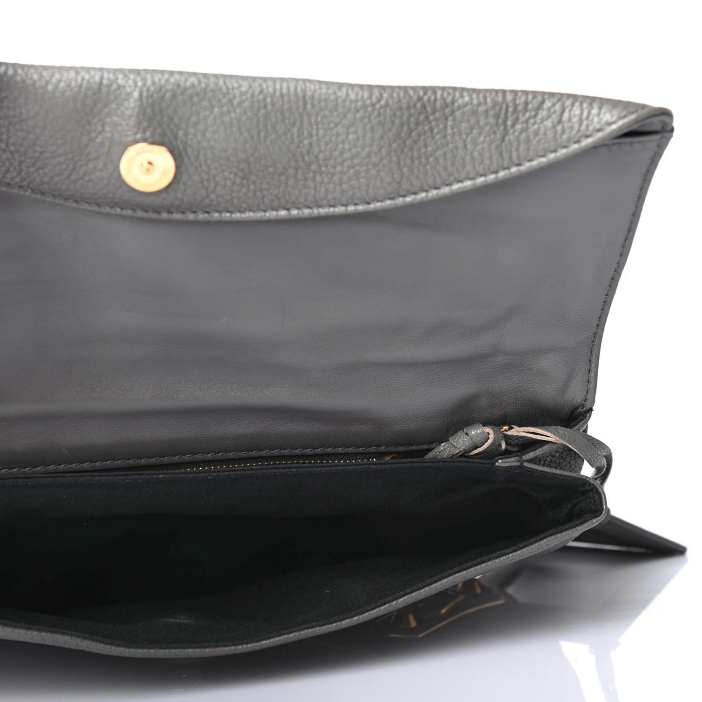 Chevre Gold Metallic Edge Hardware Envelope Clutch Gris Acier