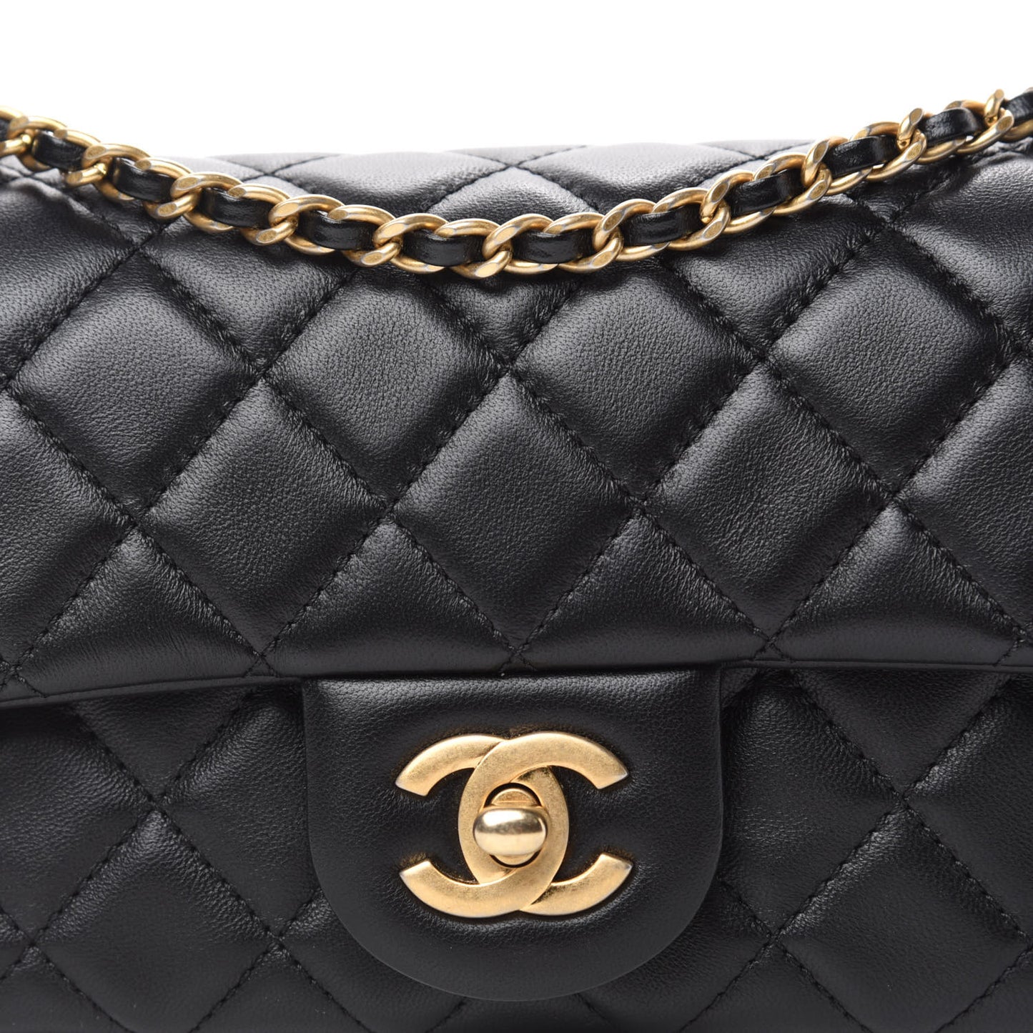 Lambskin Quilted Mini Rectangular Pearl Crush Flap Black