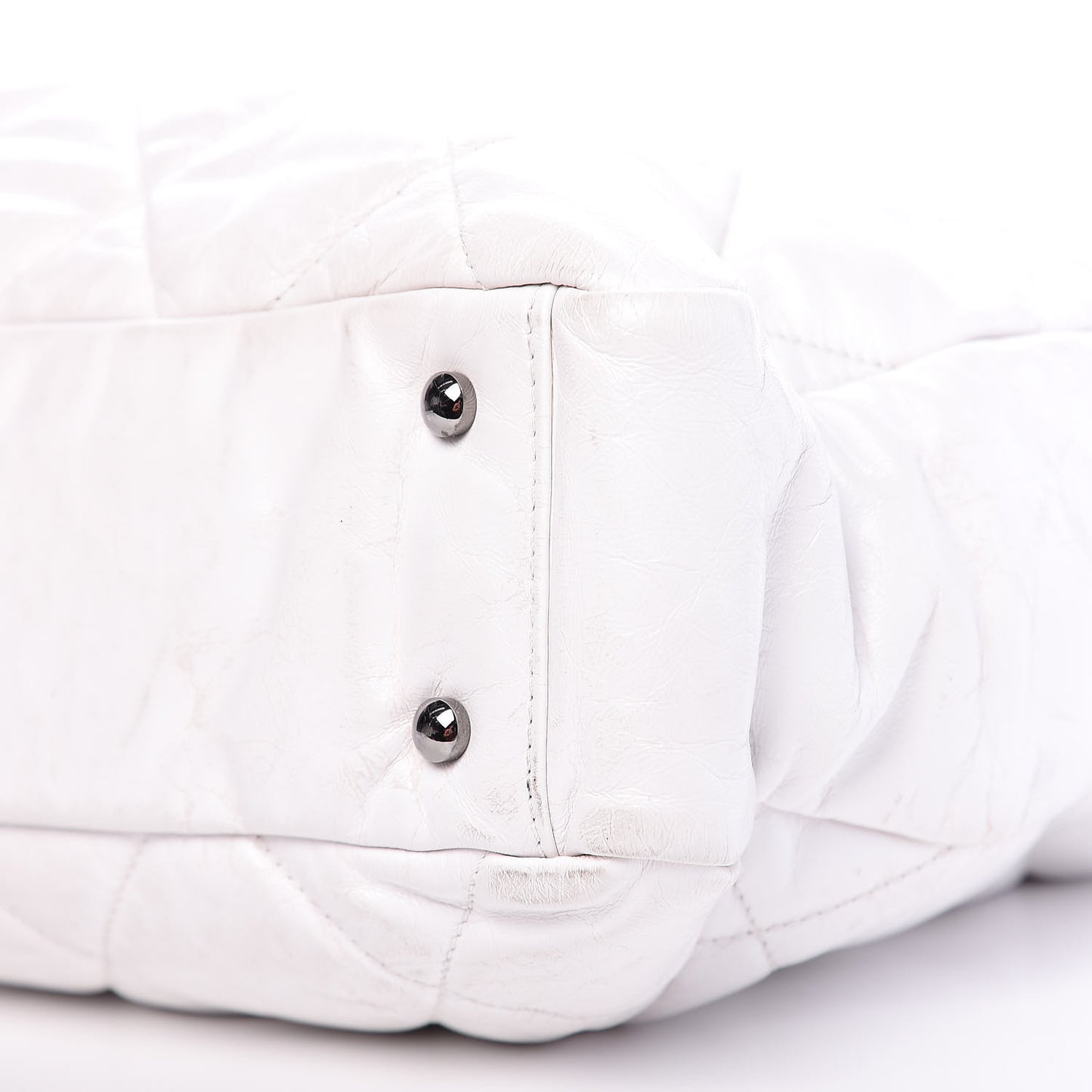 Glazed Calfskin Suede Quilted Portobello Tote White Pink