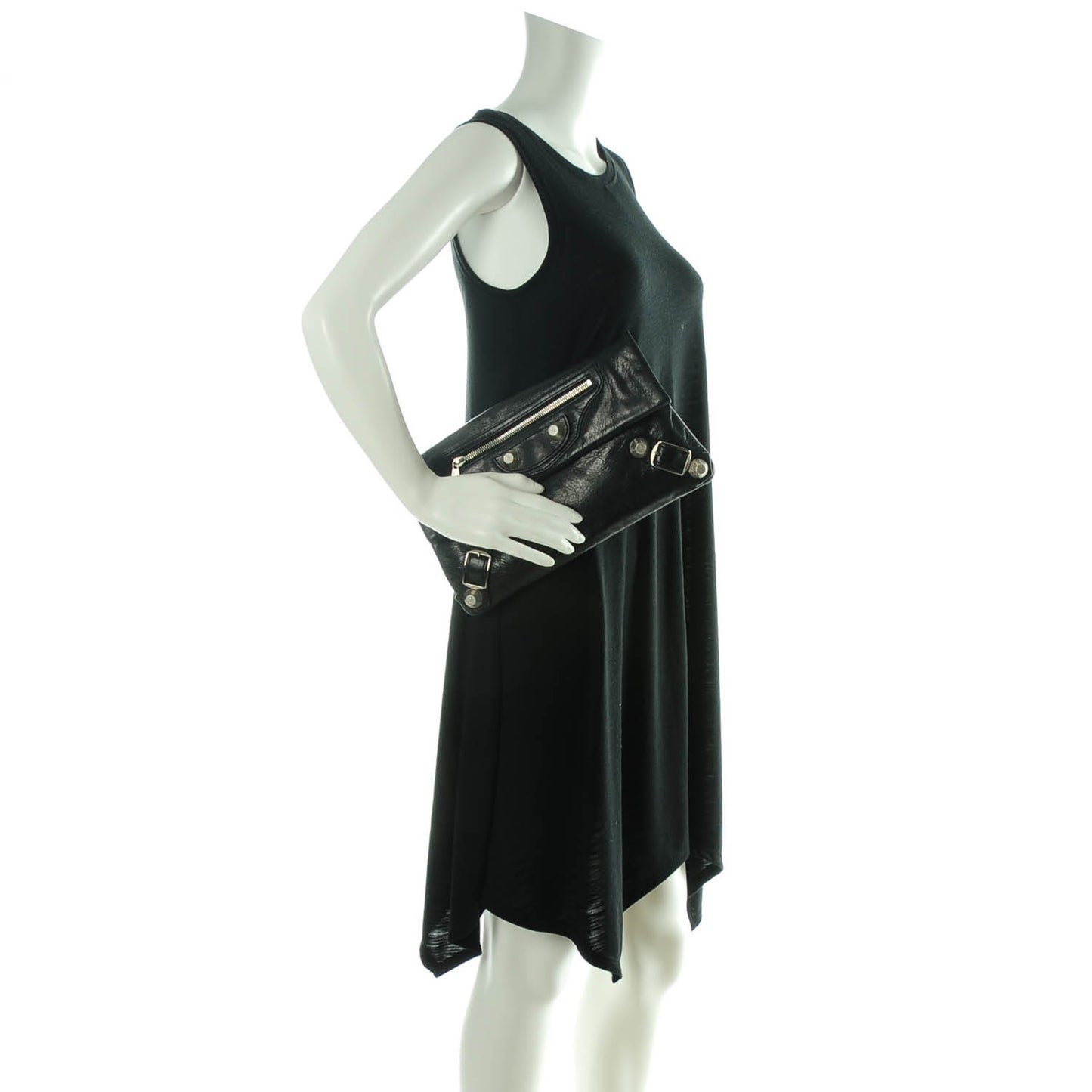 Agneau Giant 21 Silver Hardware Envelope Clutch Black
