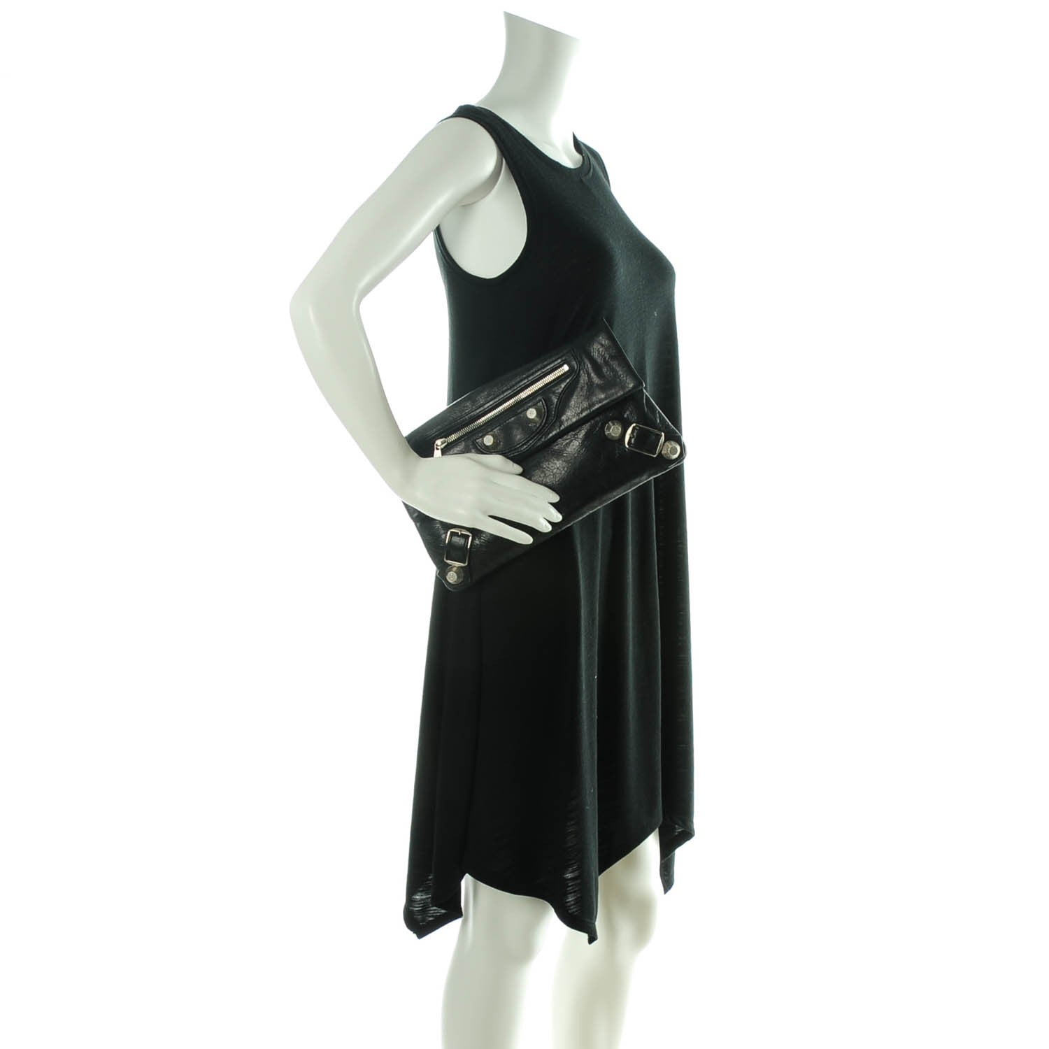Balenciaga Agneau Giant 21 Silver Hardware Envelope Clutch Black 2 of 7