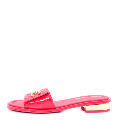 Chanel Patent Goatskin Quilted CC Sandals 38 Dark Pink 1 of 9