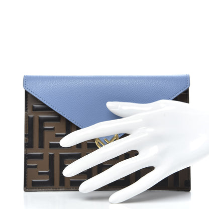 Fendi Vitello Cruise F is Fendi Bi-Color FF 1974 Embossed Medium Flat Envelope Pouch Maya Black Nebula 2 of 8