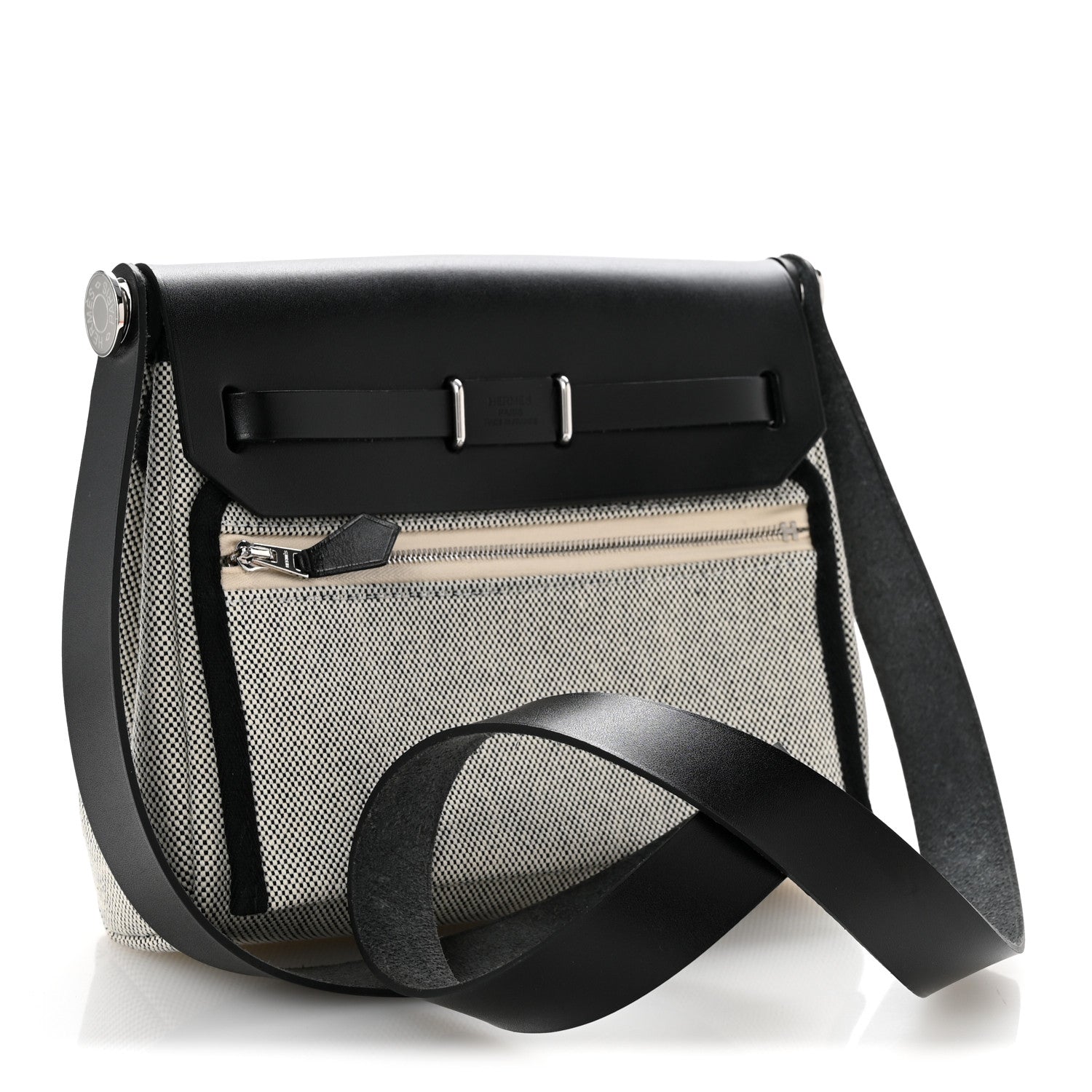 Hermes Military Toile Vache Hunter Herbag Zip Retourne 20 Ecru Black 3 of 15