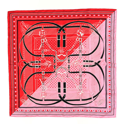 Hermes Silk Grand Manege Cut Bandana Love Scarf 70 Rouge Rose Black 3 of 3