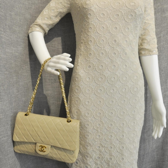 Chanel Lambskin Medium Double Flap Beige GHW 3 of 12