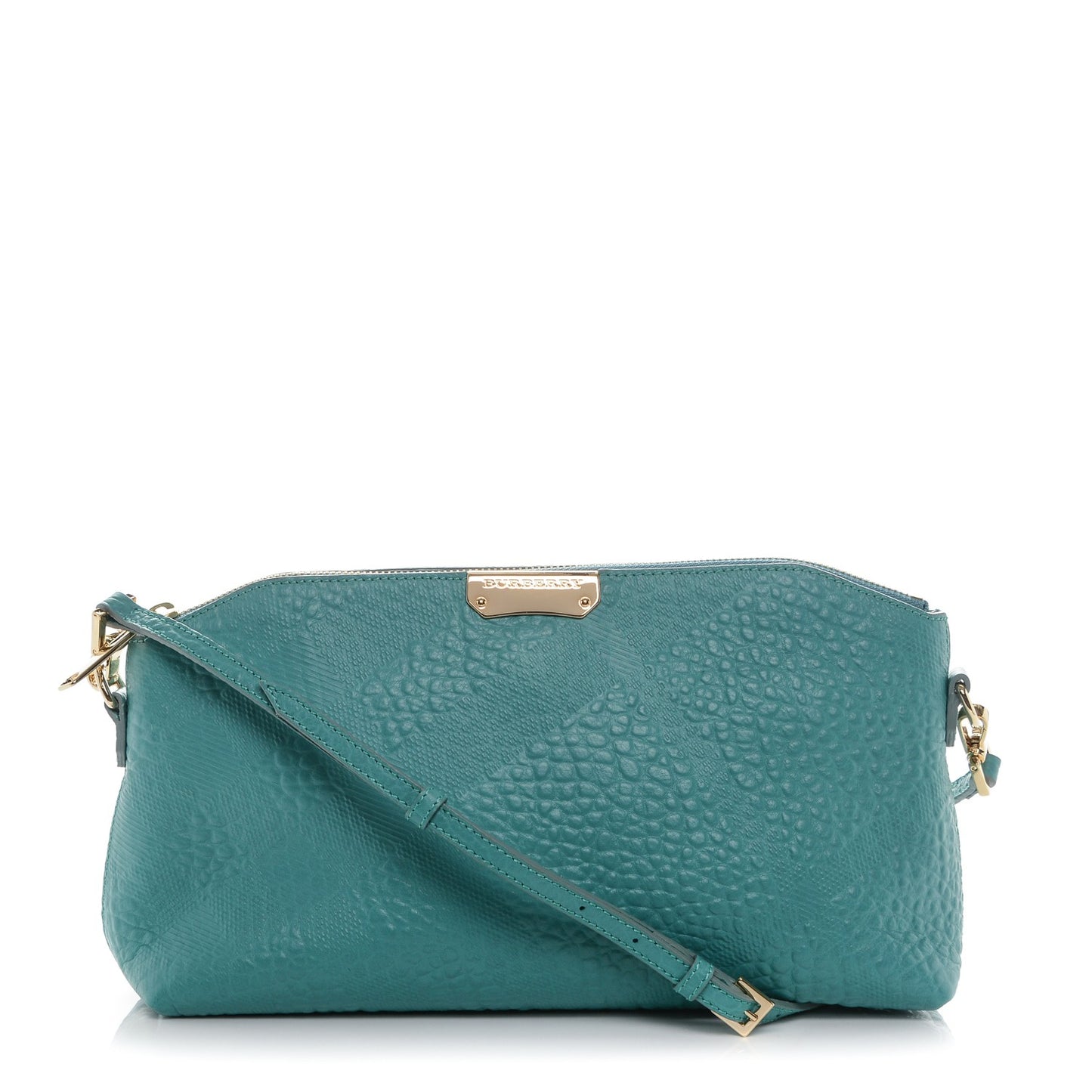 Signature Grain Calfskin Check Embossed Small Chichester Crossbody Clutch Bag Aqua Green