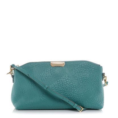 Burberry Signature Grain Calfskin Check Embossed Small Chichester Crossbody Clutch Bag Aqua Green 1 of 7