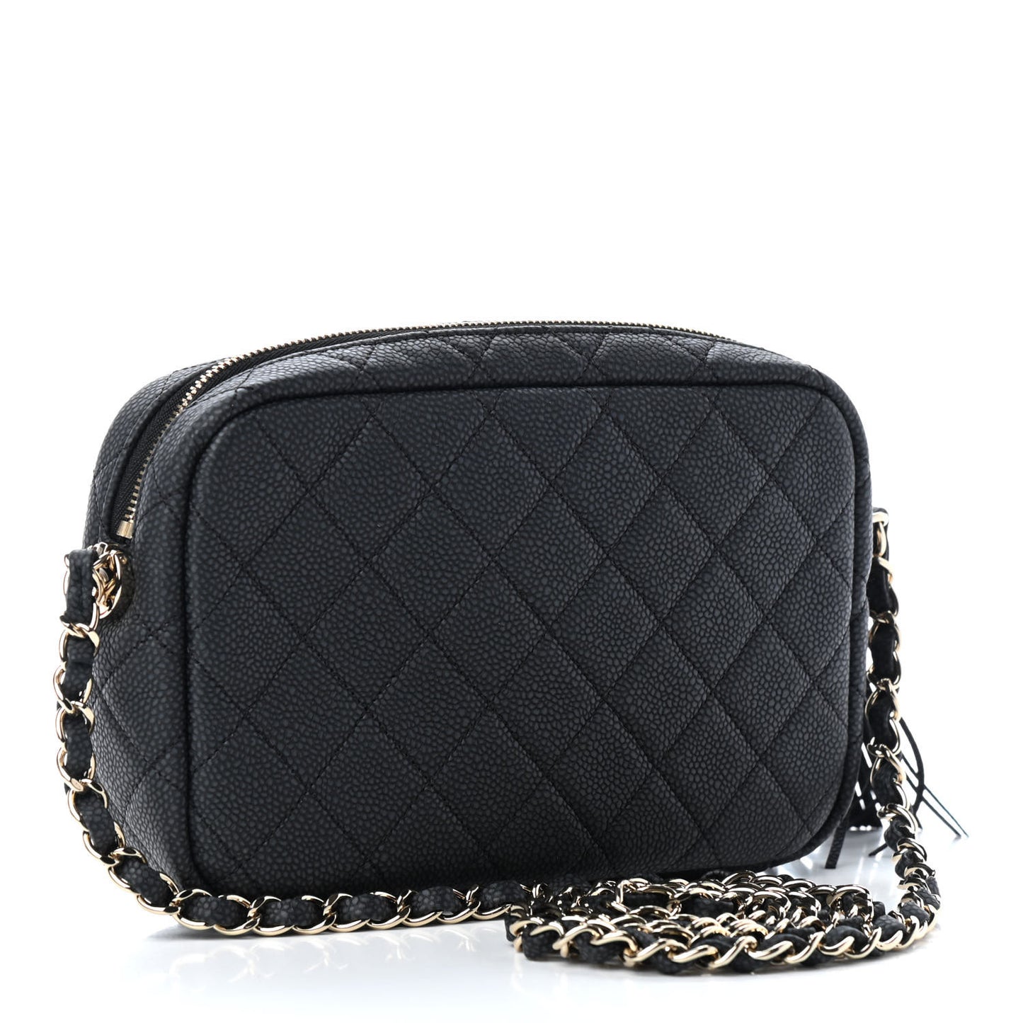 Iridescent Caviar Quilted Small Coco Tassel Camera Case Black