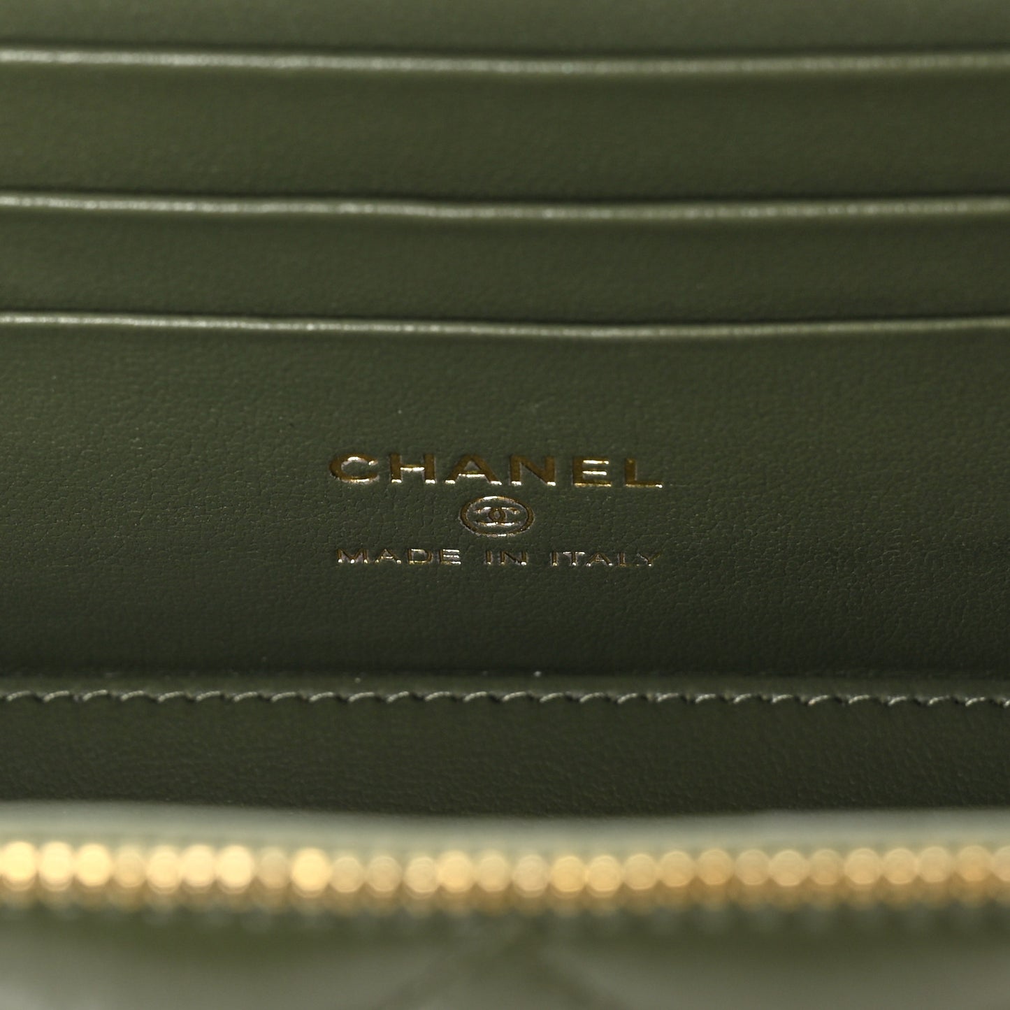 Shiny Crumpled Calfskin Quilted Pick Me Up Vanity Case Khaki