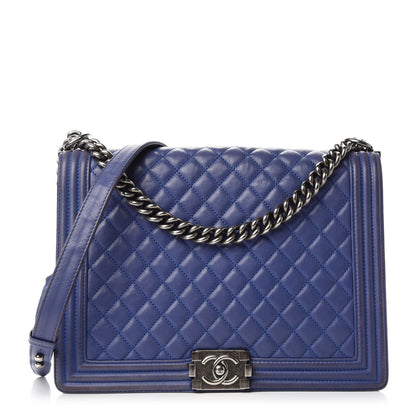 Chanel Grained Calfskin Quilted Large Boy Flap Blue 1 of 14
