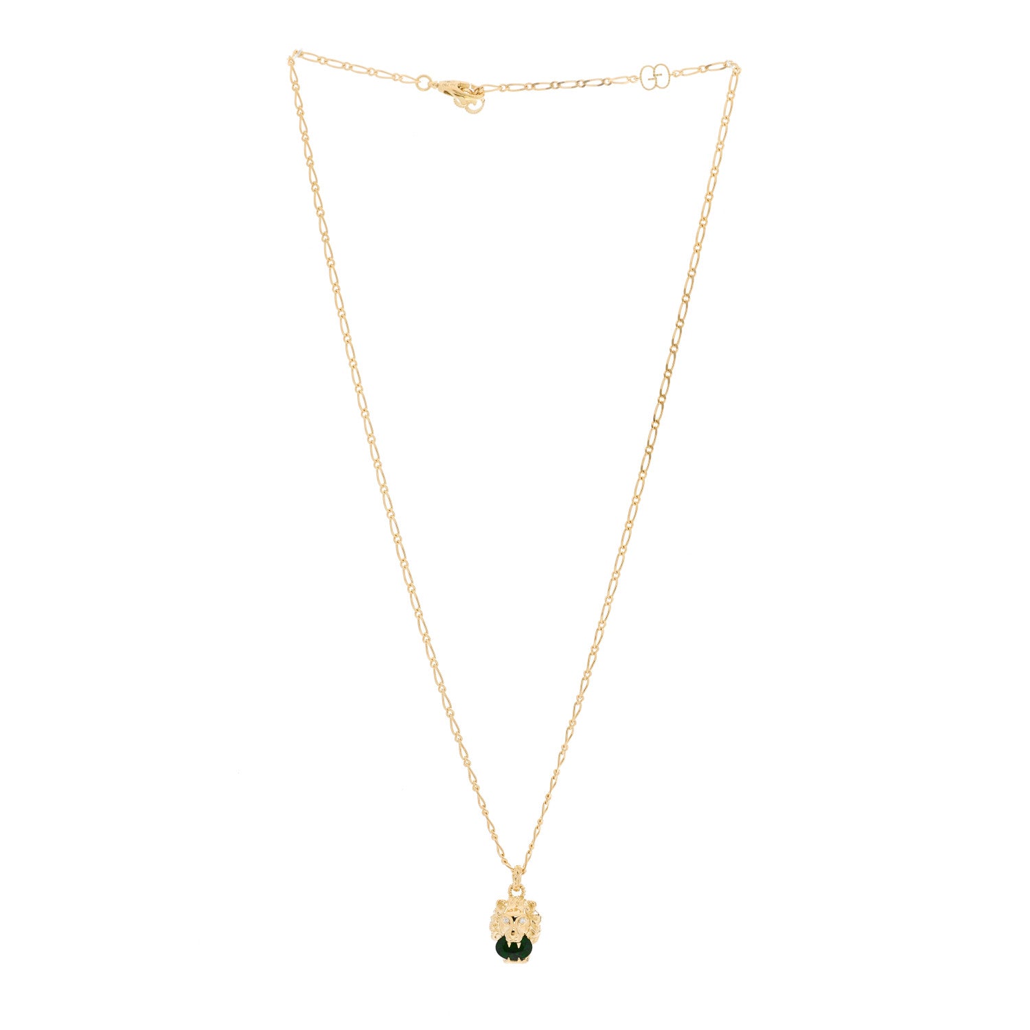 Gucci 18K Yellow Gold Diamond Chrome Diopside Lion Head Necklace 4 of 8
