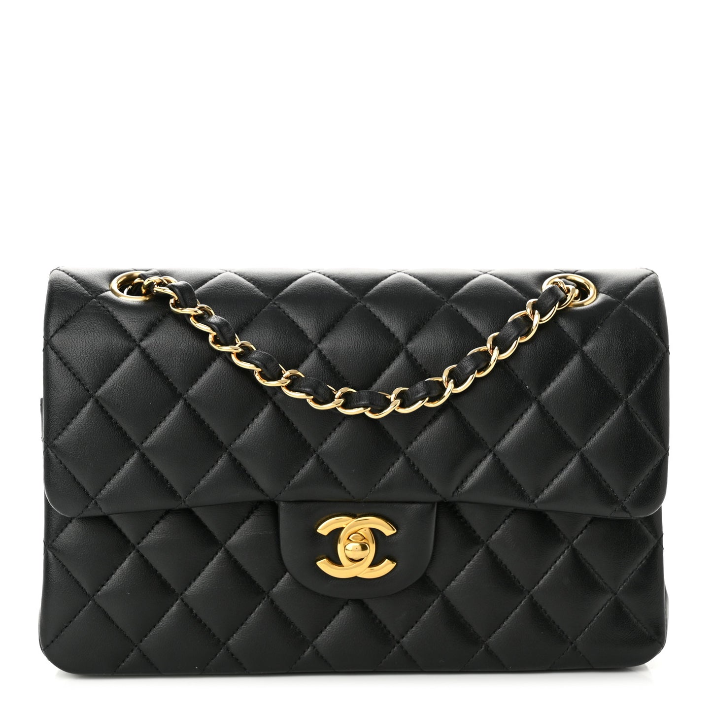Lambskin Quilted Small Double Flap Black