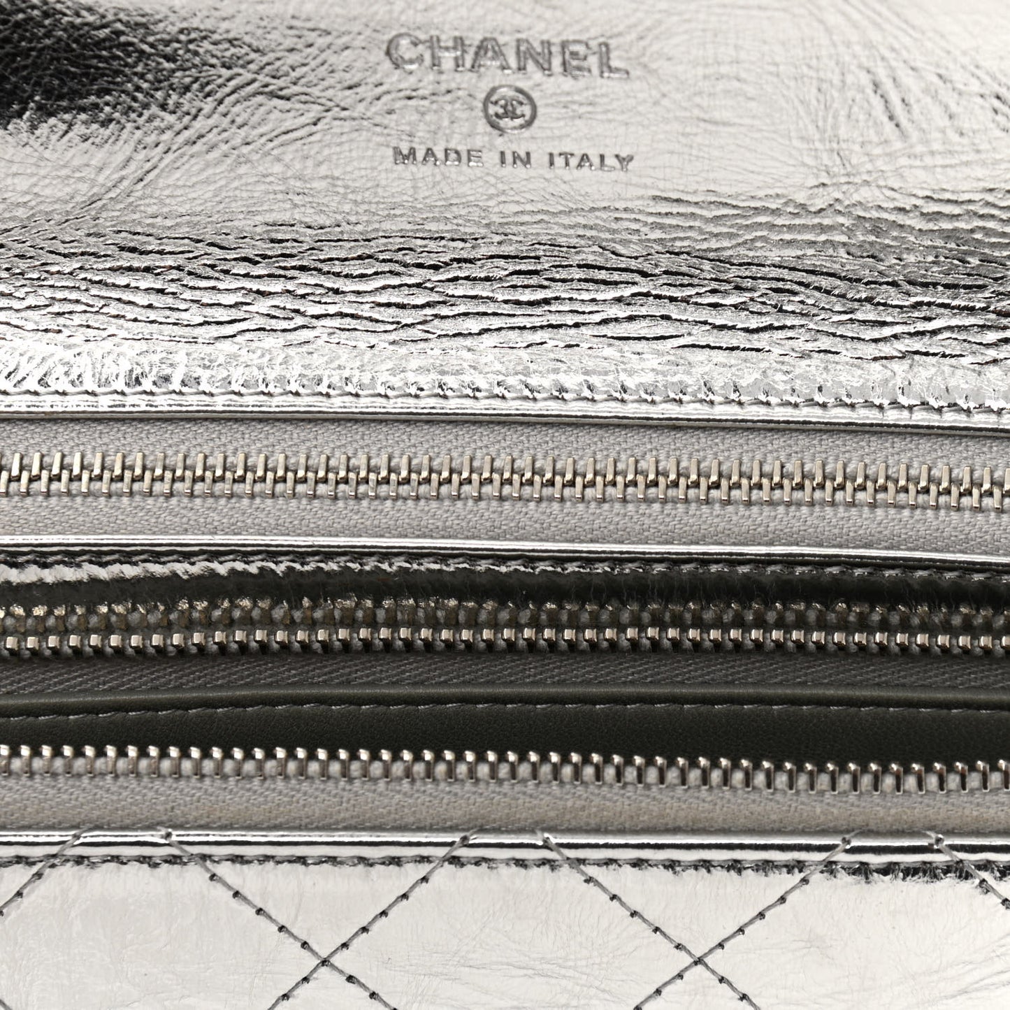 Metallic Crumpled Calfskin Small 31 Pouch Silver