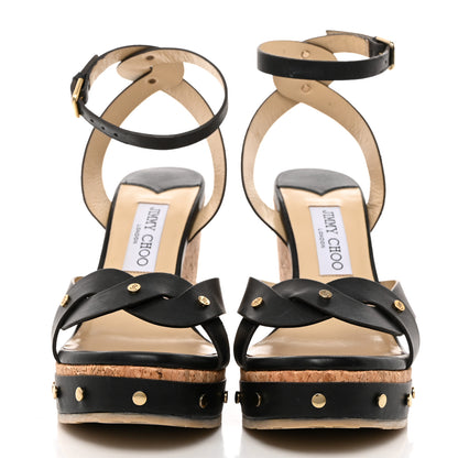 Jimmy Choo Calfskin Drya 120 Cork Wedge Sandals 38.5 Black Dark Brown 2 of 8