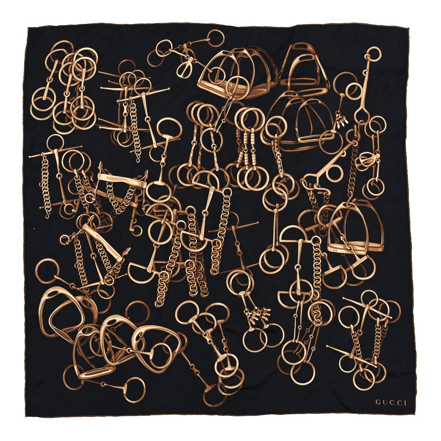 Gucci Silk Twill Horsebit Square Scarf Black 1 of 5