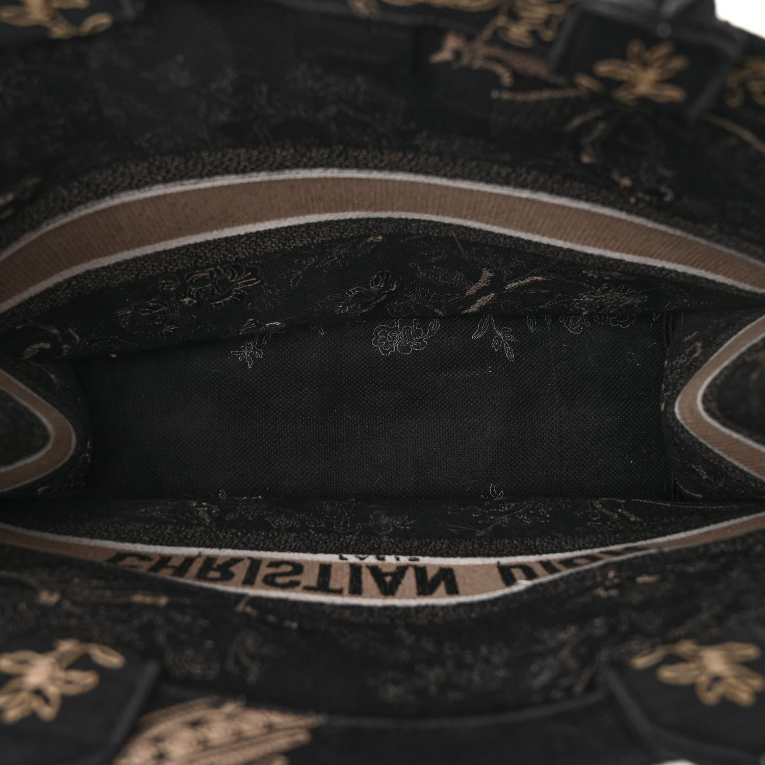 Christian Dior Canvas Embroidered Large Ornamental Cornely Book Tote Black Beige 5 of 10