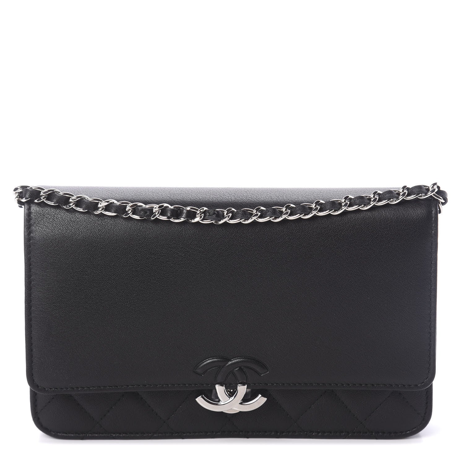 Chanel Grained Calfskin Quilted Urban Champion Wallet On Chain WOC Black 1 of 10