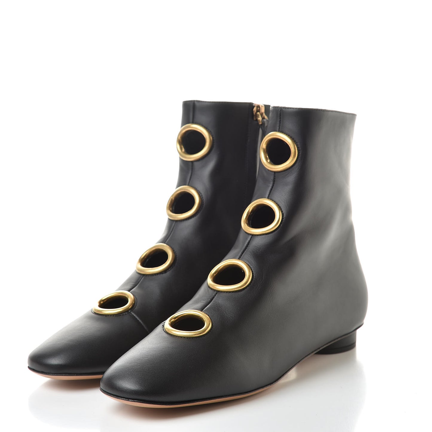 Smooth Calfskin Eyelet Ankle Boots 38.5 Black