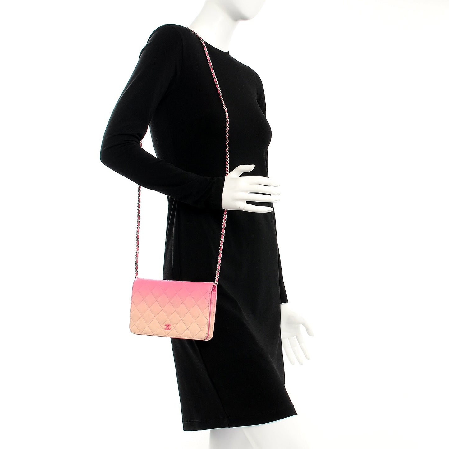 Faded Lambskin Quilted Zephyr Wallet on Chain WOC Dark Pink