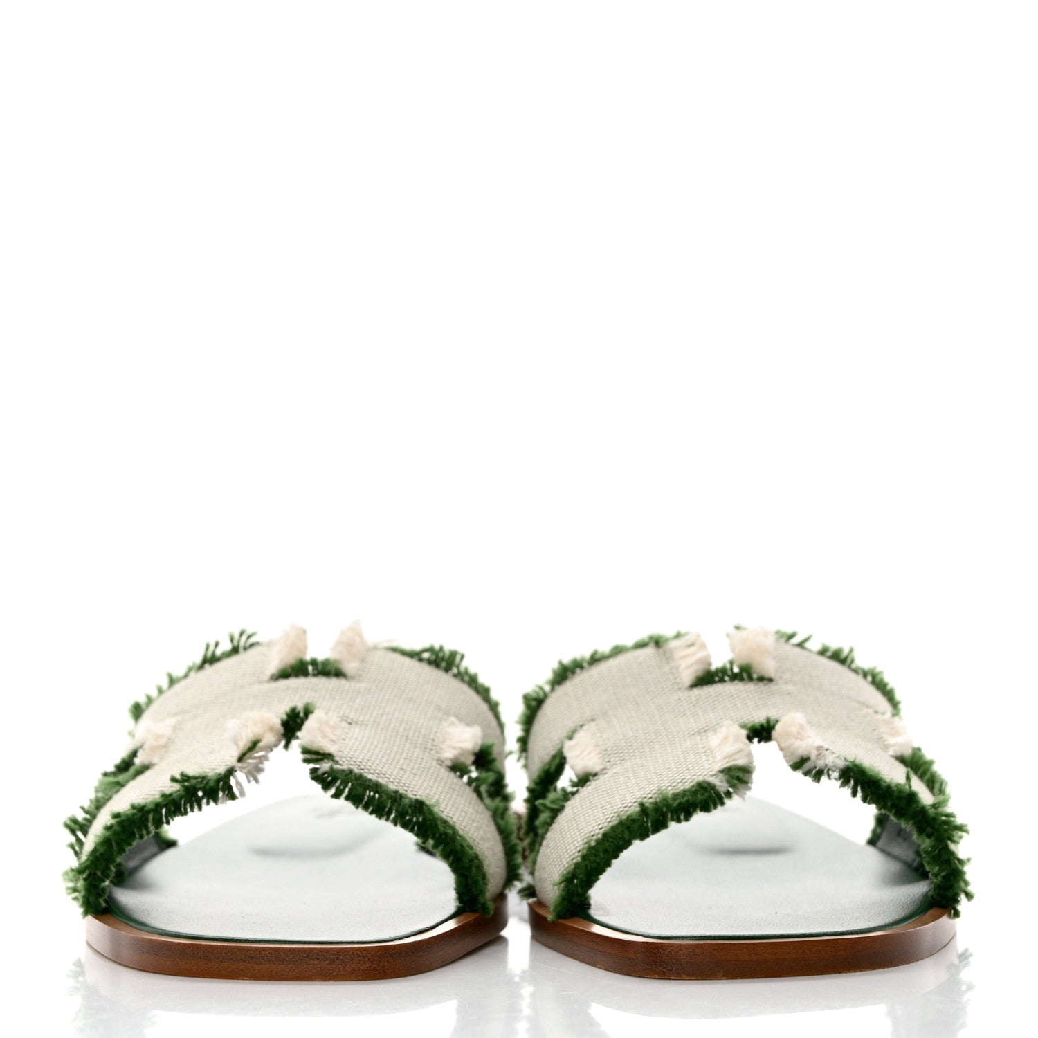 Hermes Toile H Oran Fringe Sandals 35 Vert 2 of 9