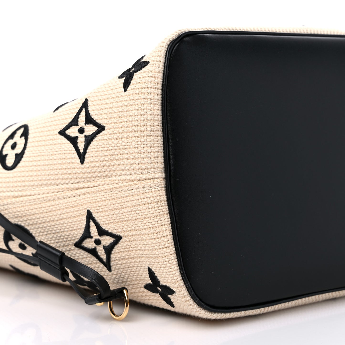 Cotton Monogram Embroidered Neverfull MM Beige Black