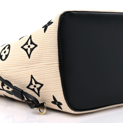 Louis Vuitton Cotton Monogram Embroidered Neverfull MM Beige Black 8 of 9
