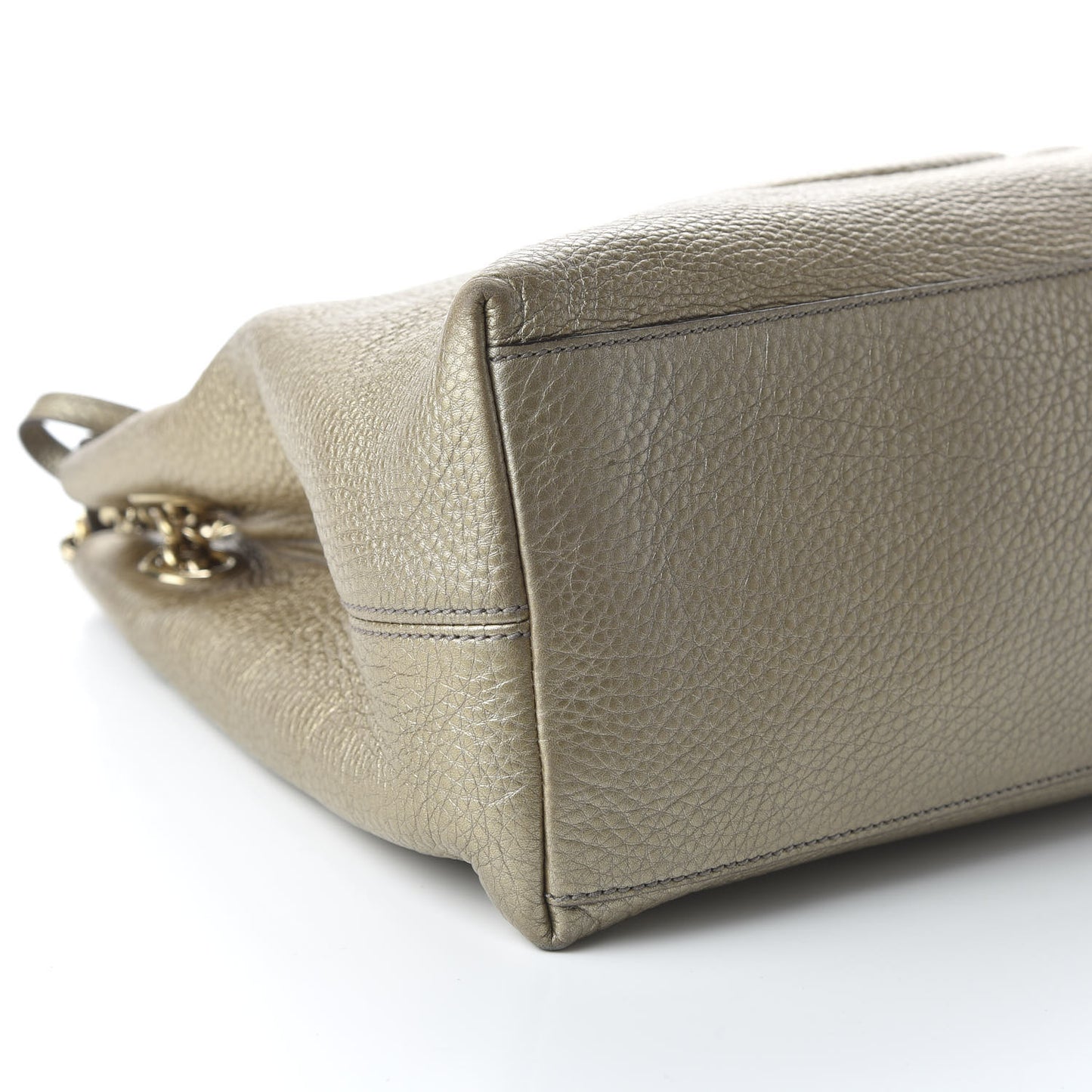 Metallic Pebbled Calfskin Medium Soho Chain Shoulder Bag Golden Beige