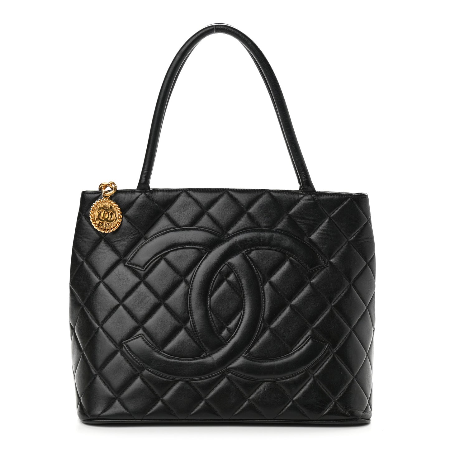 Lambskin Quilted Medallion Tote Black
