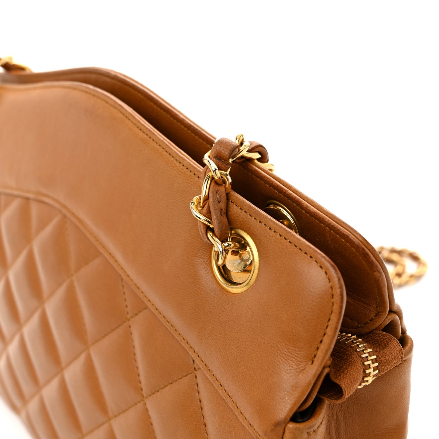 Lambskin Quilted Shoulder Bag Brown