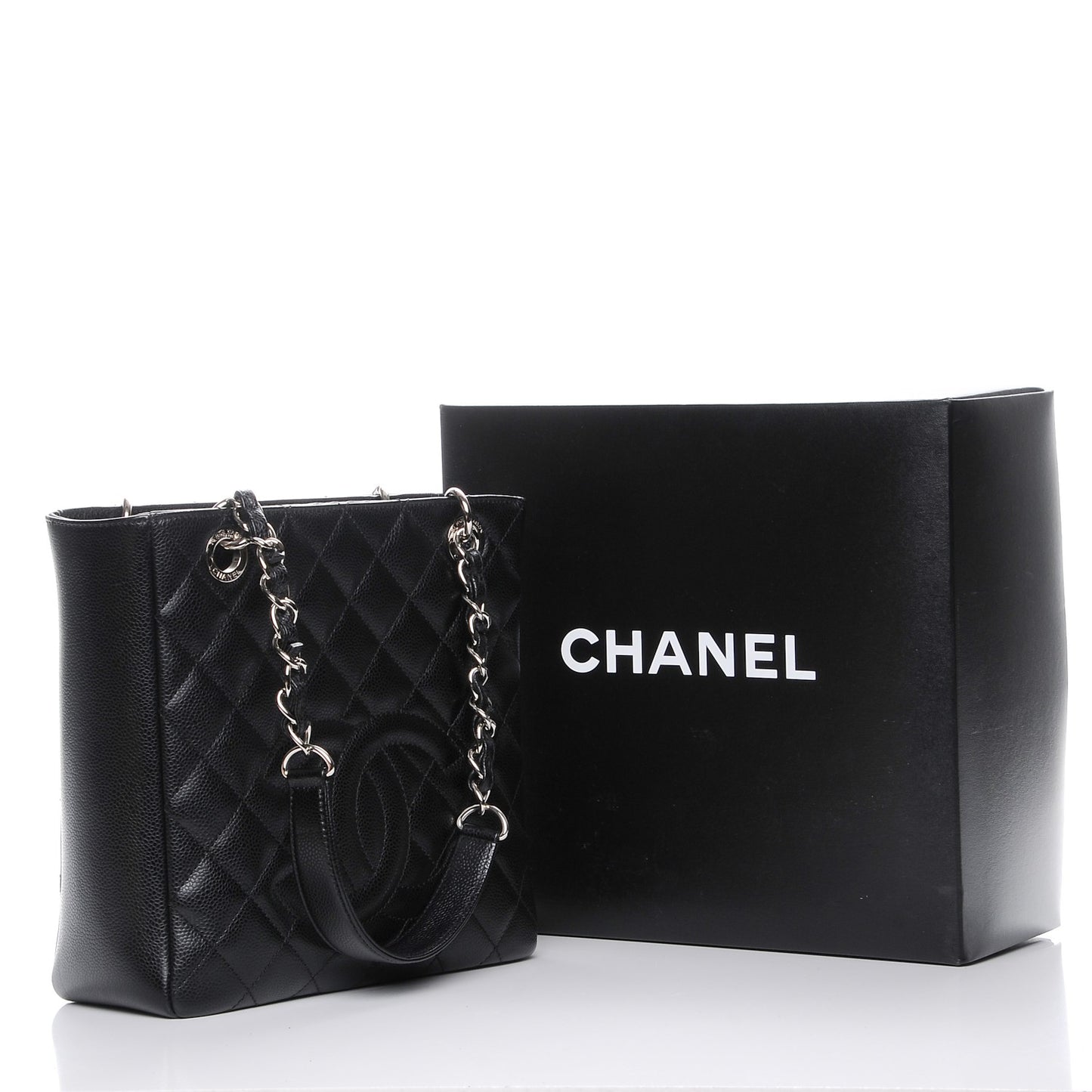 Caviar Quilted Petit Shopping Tote PST Black