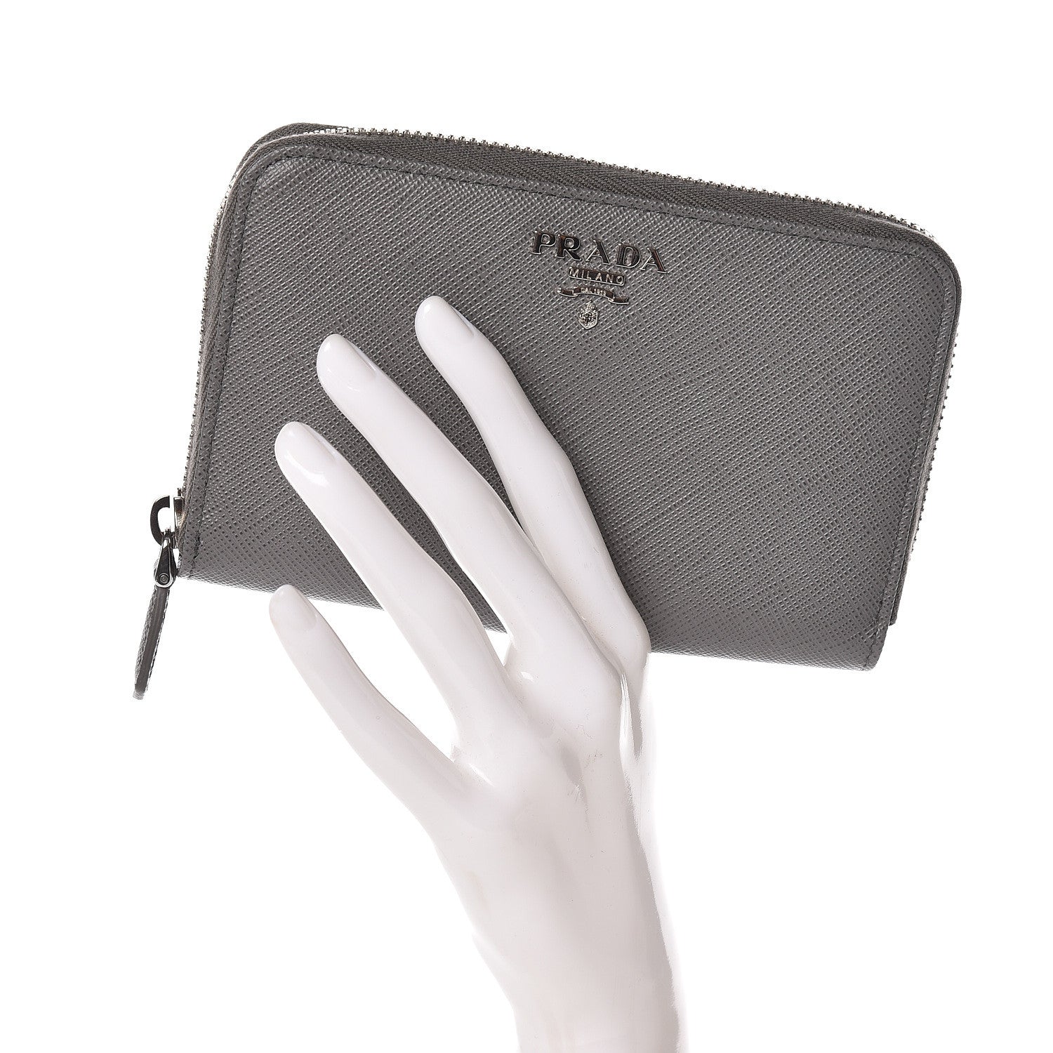 Prada Saffiano Metal Zip Around Wallet Marmo 2 of 8