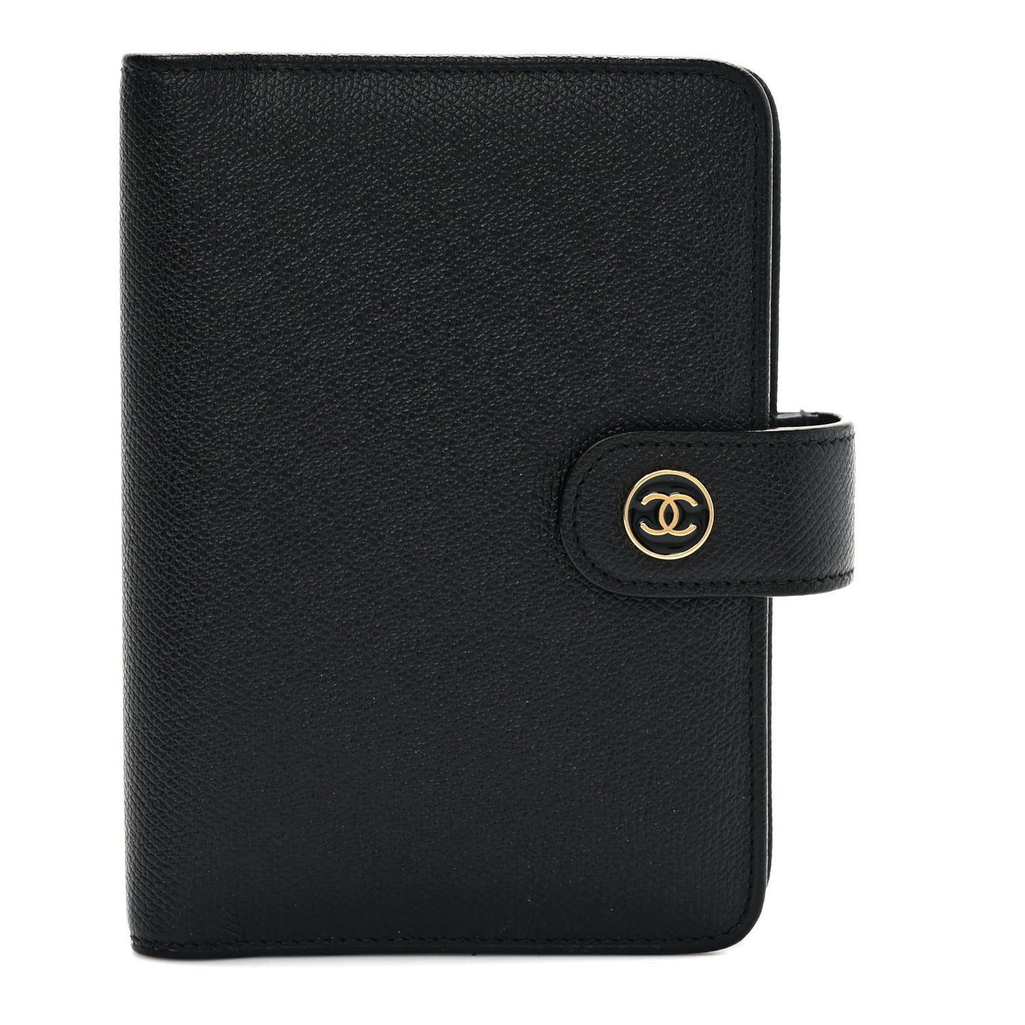 Grained Calfskin CC Button Pocket Agenda Cover Black