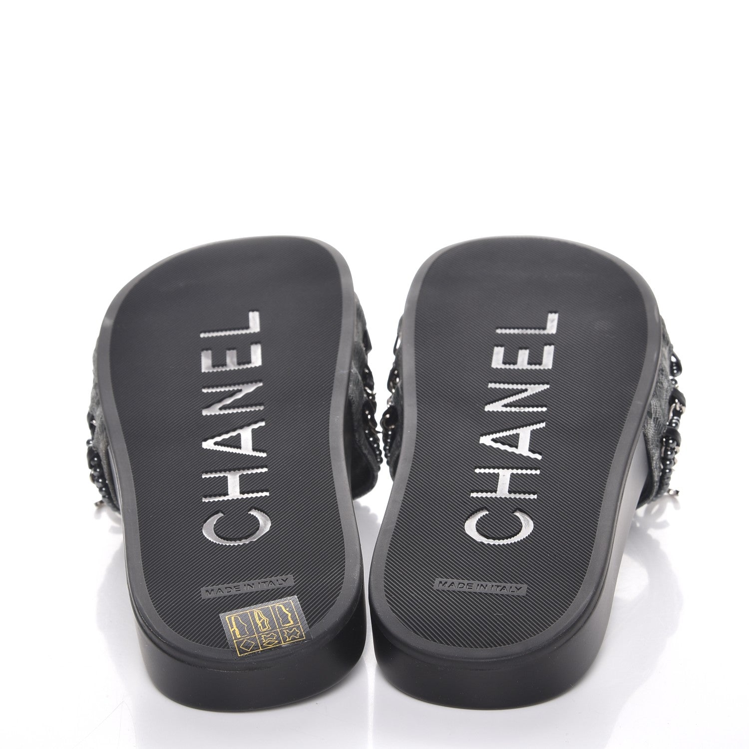 Chanel Fantasy Lambskin Pearl Chain CC Flat Mules 42 Silver Black 5 of 9