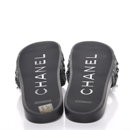 Chanel Fantasy Lambskin Pearl Chain CC Flat Mules 42 Silver Black 5 of 9