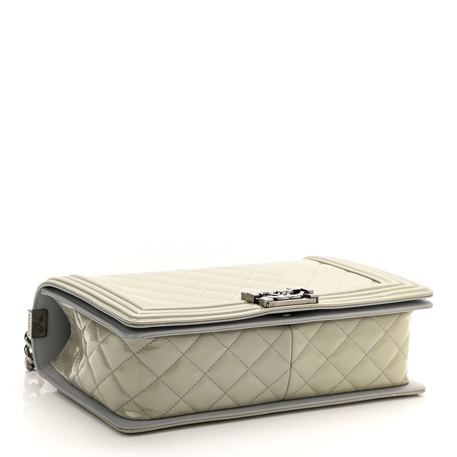 Chanel Patent Chevron Quilted New Medium Boy Flap Grey 4 of 10