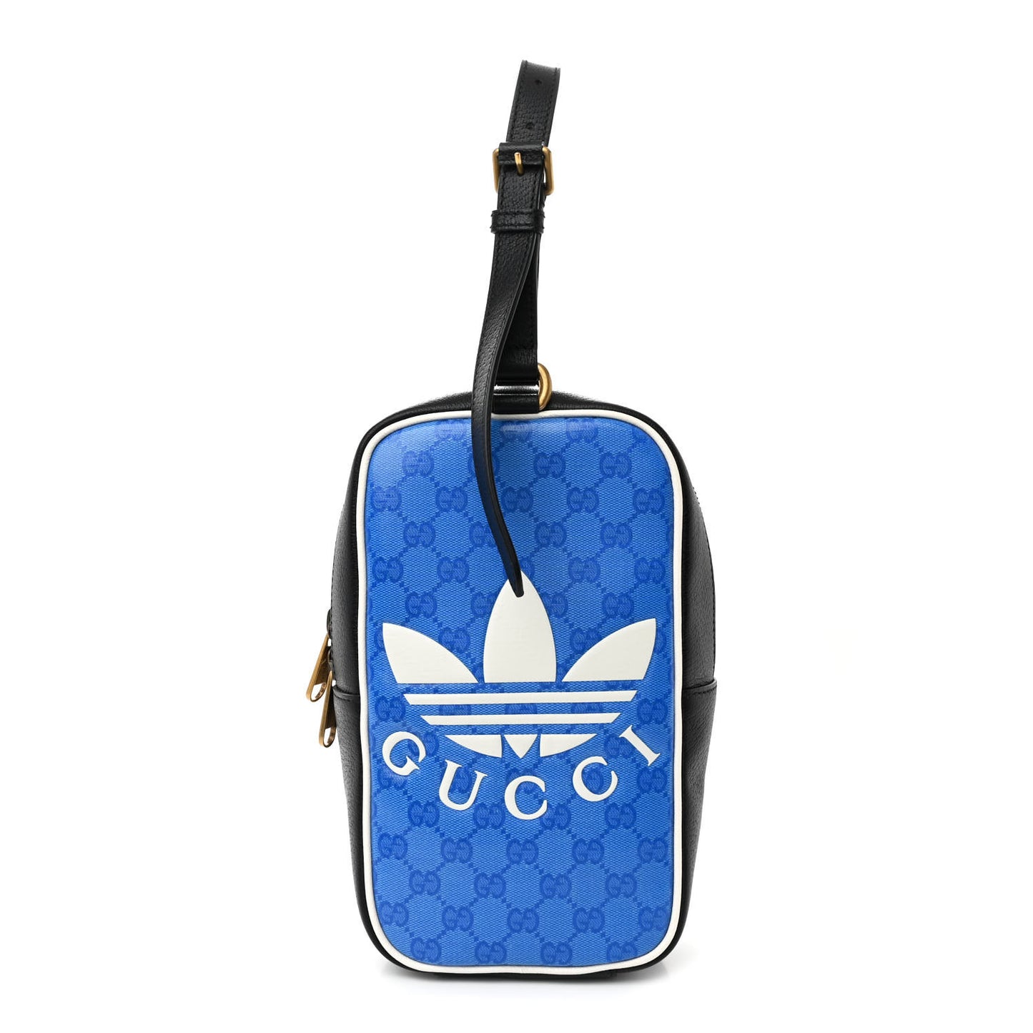 X ADIDAS Crystal Vintage Monogram Textured Dollar Calfskin Web Trefoil Logo Bag Bright Splash Off White Black