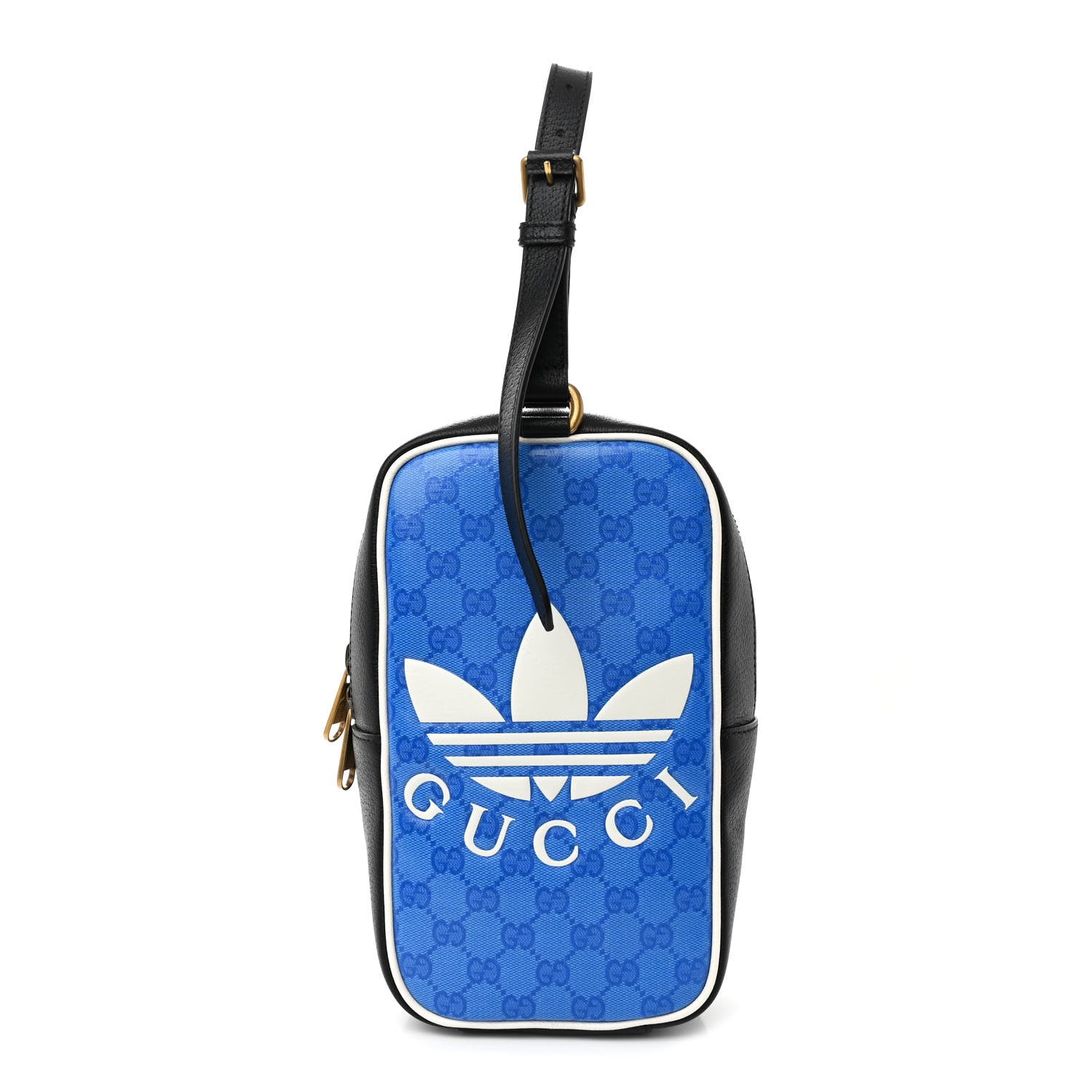 Gucci X ADIDAS Crystal Vintage Monogram Textured Dollar Calfskin Web Trefoil Logo Bag Bright Splash Off White Black 1 of 11