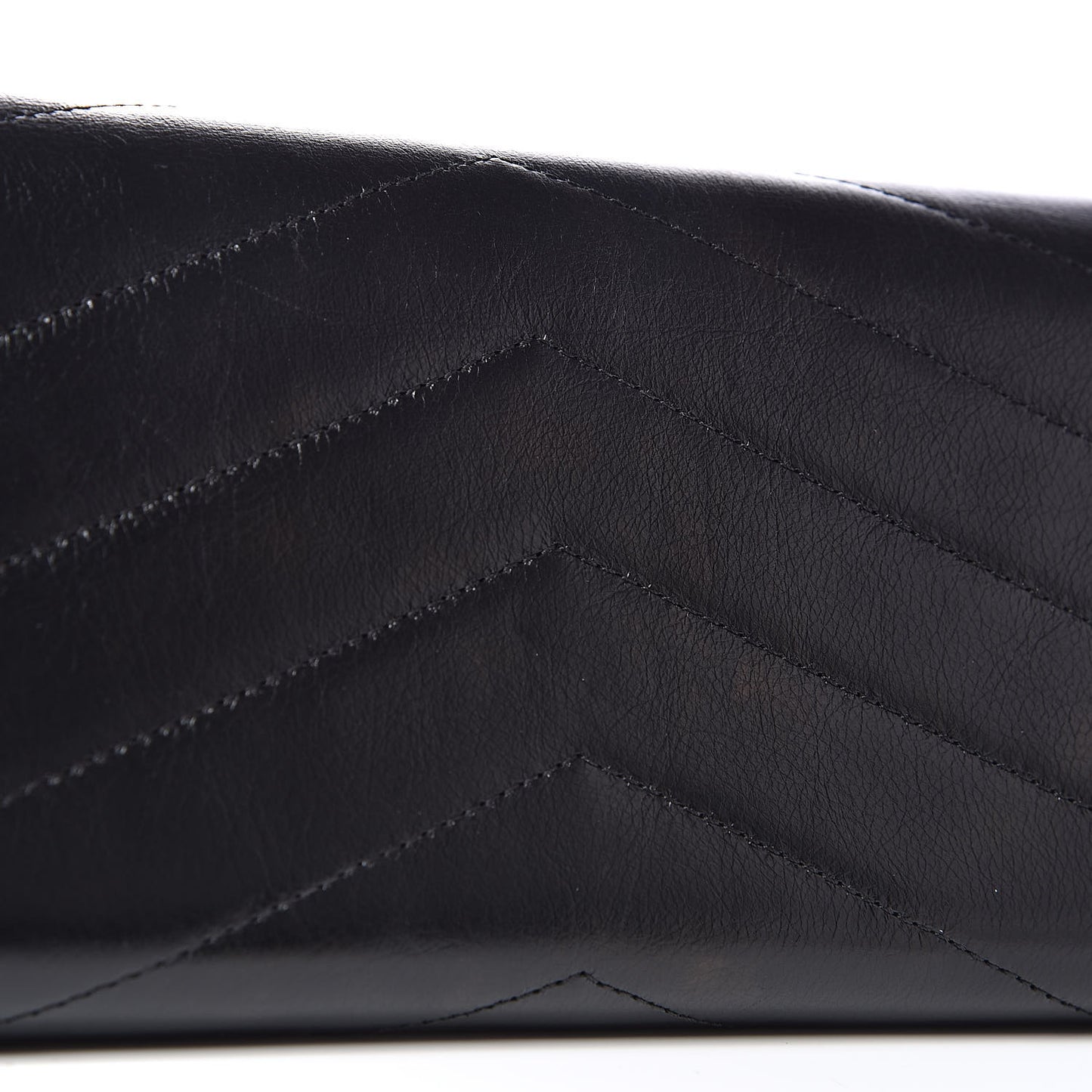Calfskin Chevron Quilted Medal Flap Wallet Black