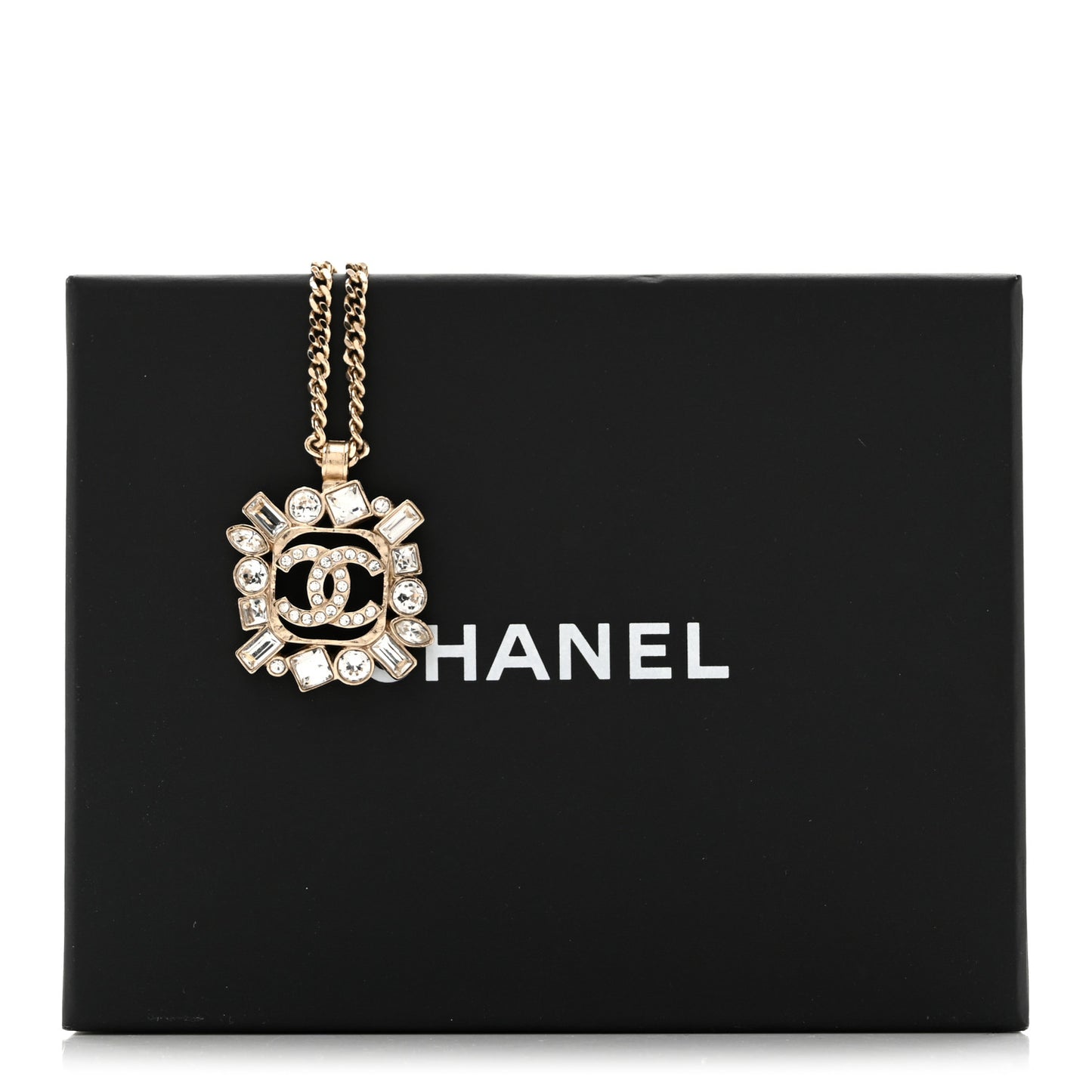 Crystal Baguette CC Necklace Gold
