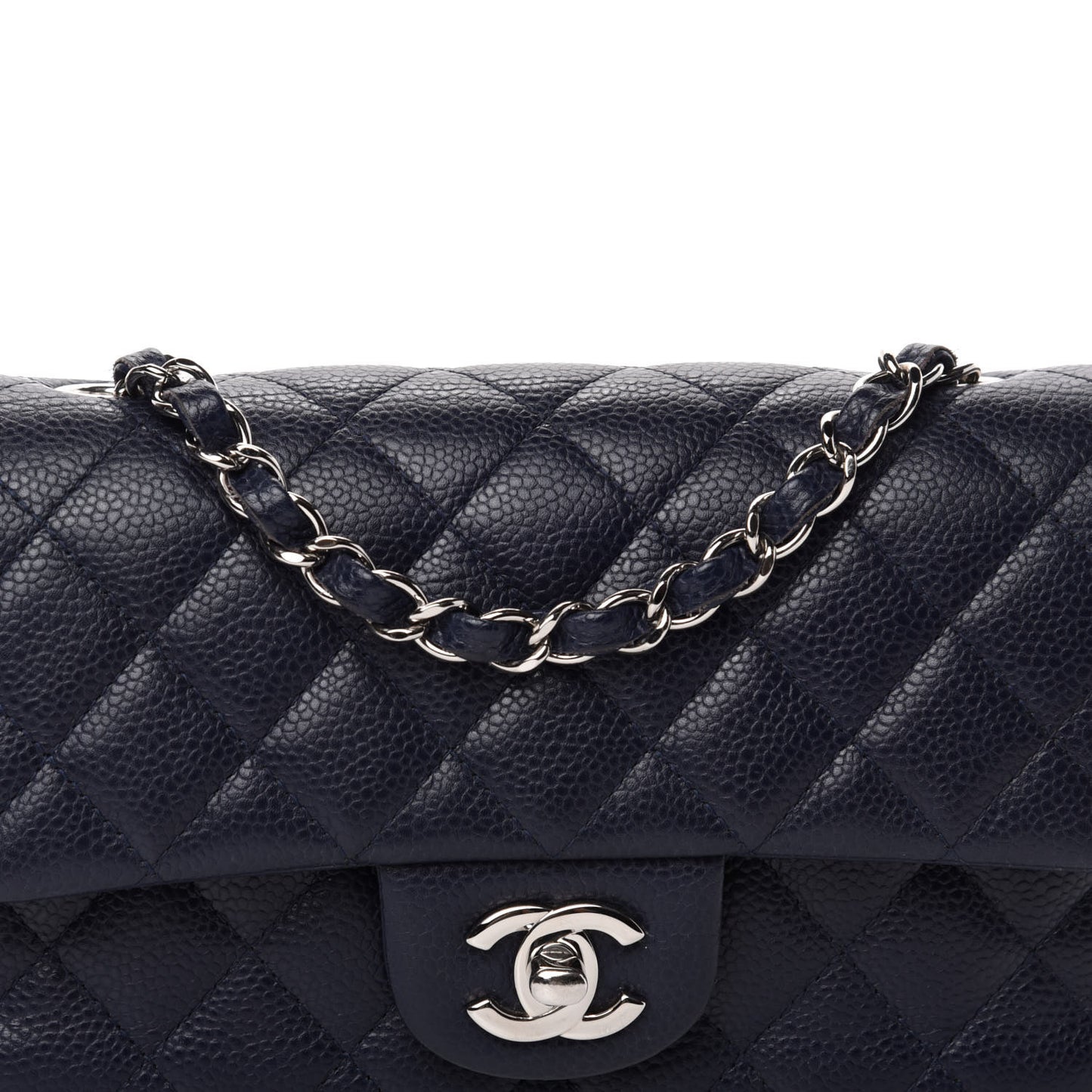 Caviar Quilted Mini Rectangular Flap Navy