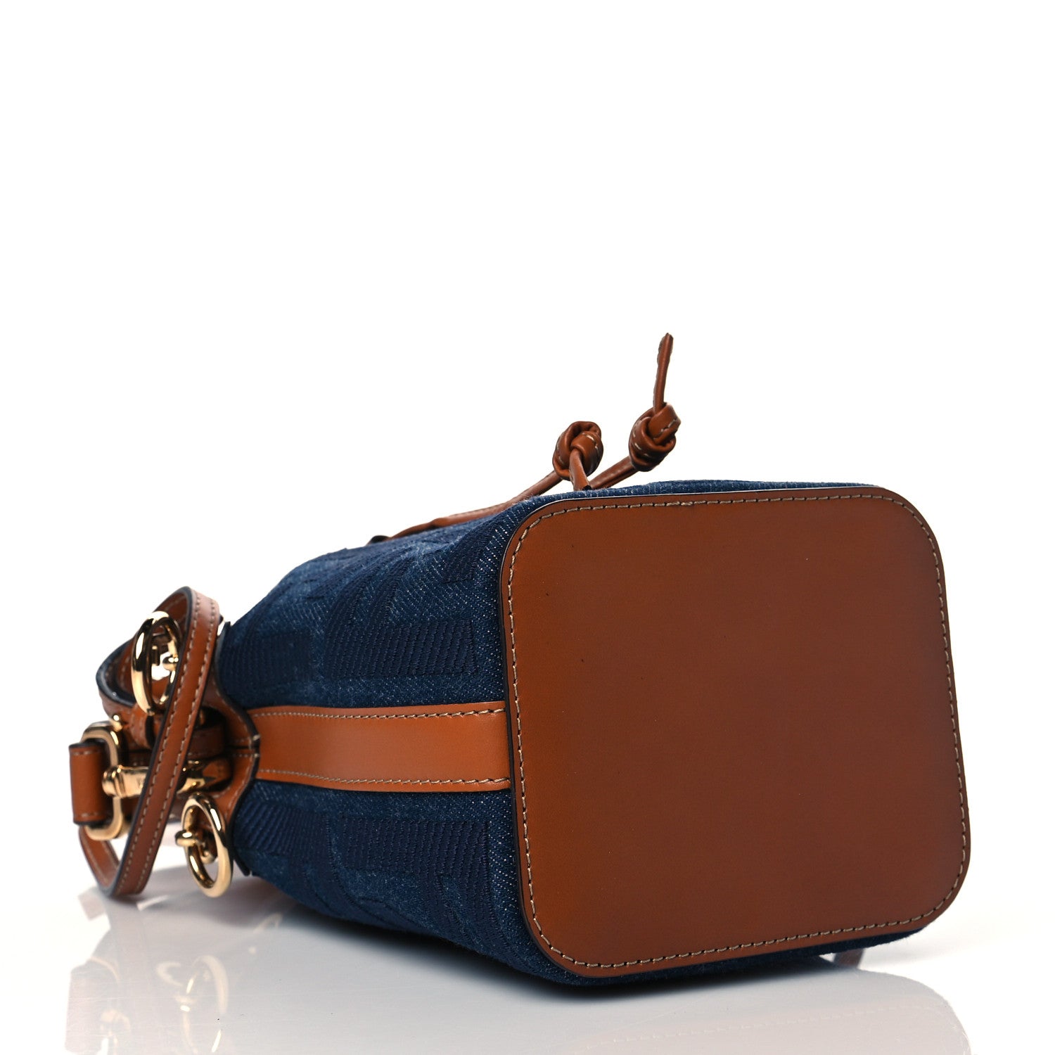 Fendi Denim Vitello King F is Fendi FF Embroidered Mini Mon Tresor Bucket Bag Blue Cuoio 5 of 12
