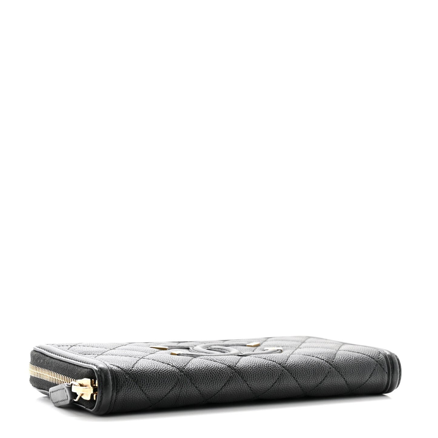 Caviar Quilted Filigree Zip Around Wallet Black