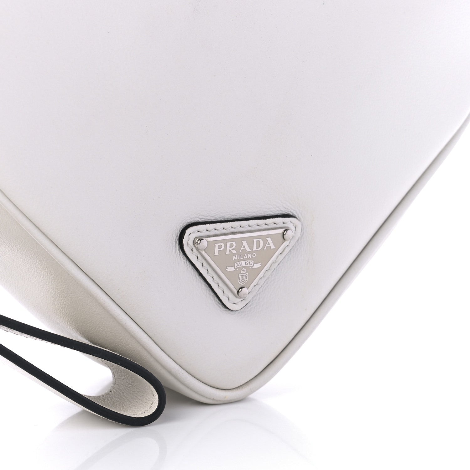 Prada Grace Lux Triangle Logo Embossed Triangle Wristlet Pouch White 7 of 9