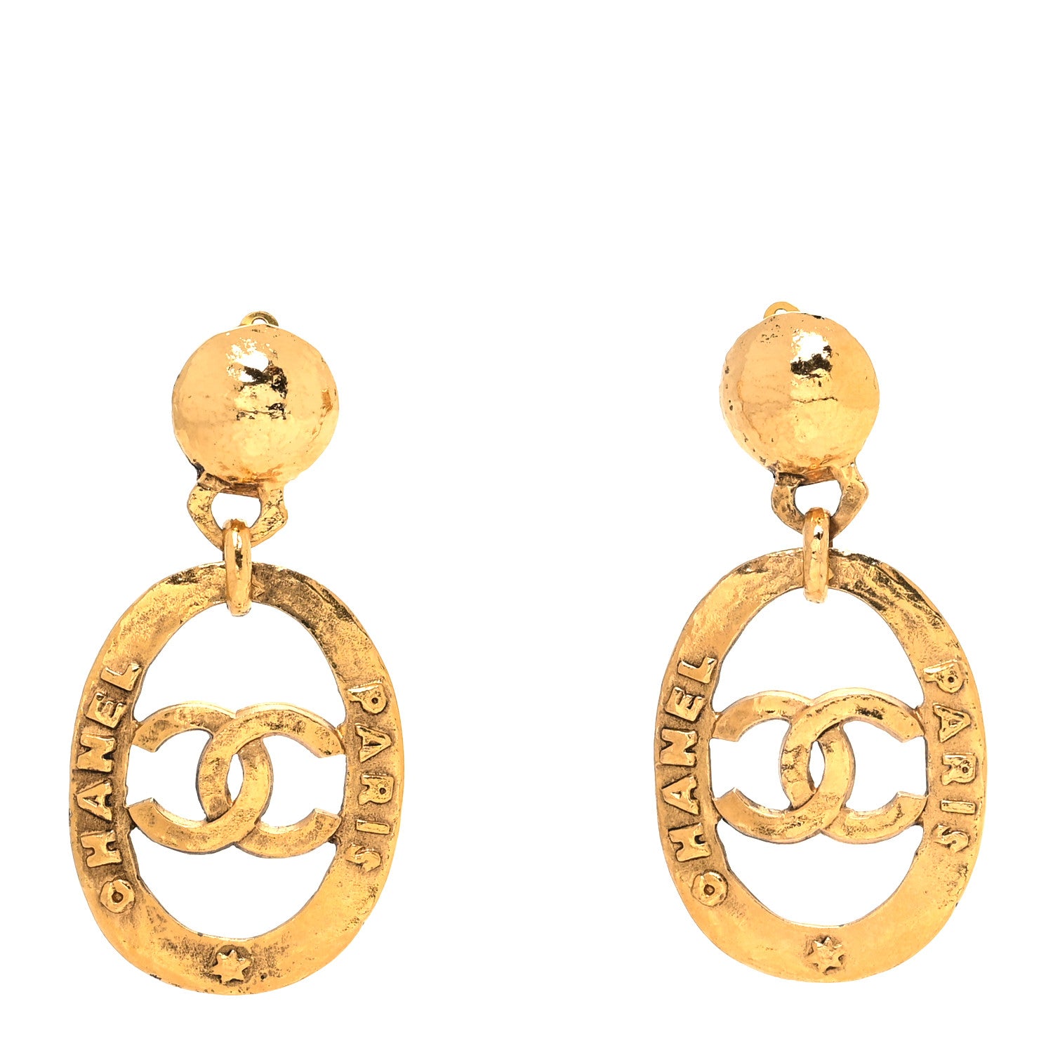 Chanel Metal CC Door Knocker Clip On Earrings Gold 1 of 5